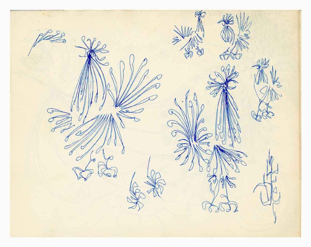 1958 - Dessin au stylo bille - Céramiques et fers soudés