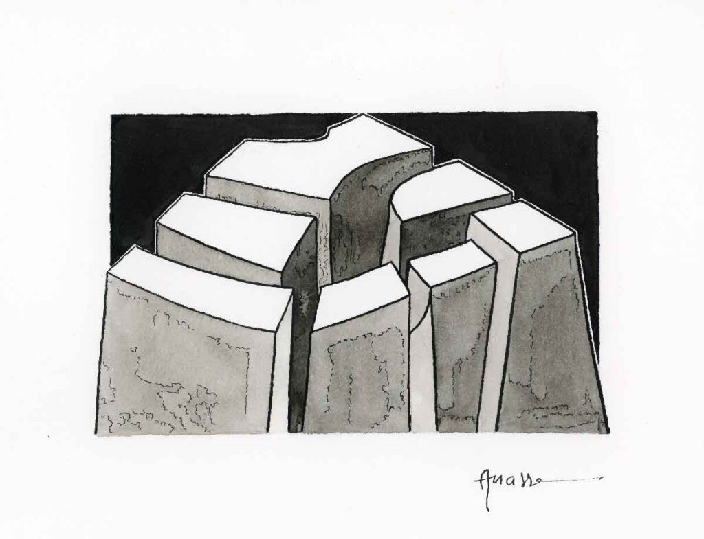 1974/76 - Dessin à l'encre de Chine - Volumes éclatés